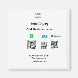 Paypal Cashapp Venmo スキャン支払いQRコード ビジネス追加 マグネット
