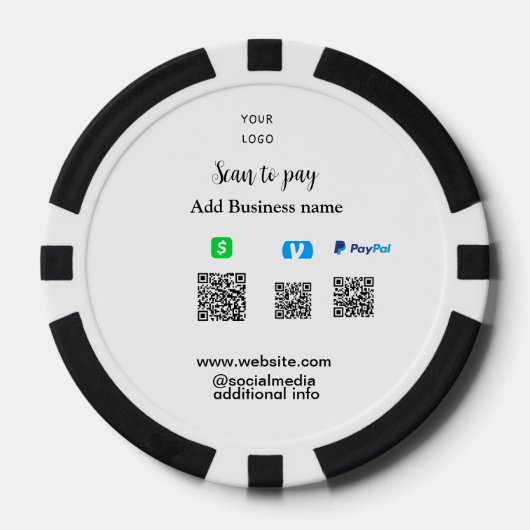 Paypal Cashapp Venmo QRコードでビジネスへの支払い ポーカーチップ (正面)
