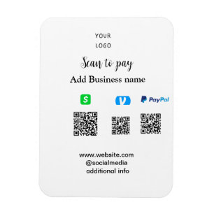 Paypal Cashapp Venmo QRコードでビジネスへの支払い マグネット