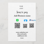 Paypal Cashapp Venmo QRコードでビジネスへの支払い 招待状 (裏面)