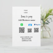 Paypal Cashapp Venmo QRコードでビジネスへの支払い 招待状 (スタンド正面)