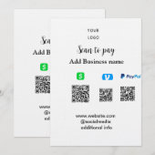 Paypal Cashapp Venmo QRコードでビジネスへの支払い 招待状 (正面/裏面)