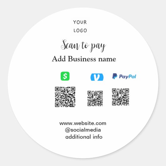 Paypal Cashapp venmo scan to pay QR add business ラウンドシール (正面)