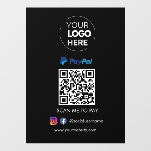 Paypal QRコード支払 |スキャンして黒に支払う ウィンドウサイン (シート)