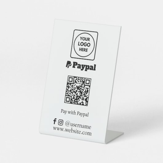 PayPal QRコード | カスタムビジネスロゴでスキャンして支払う 台座サイン (正面)