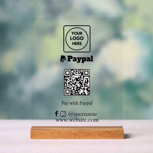 PayPal QR Code | Custom Scan-to-Pay Business Logo アクリルサイン (ニュートラル)