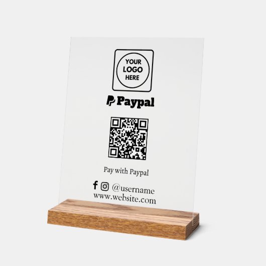 PayPal QR Code | Custom Scan-to-Pay Business Logo アクリルサイン (傾斜)