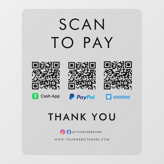 Paypal VenmoキャッシュアプリスキャンしてQRコードグレーを支払う ウィンドウサイン (シート)