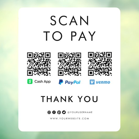 Paypal VenmoキャッシュアプリスキャンしてQRコードホワイトを支払う ウィンドウサイン (シート3)