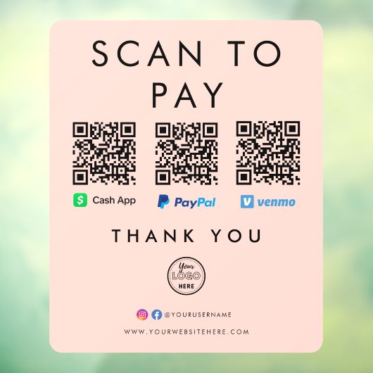 Paypal Venmo Cash AppスキャンしてQRコードロゴを支払う ウィンドウサイン (シート3)