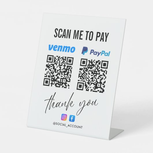 PAYPAL VENMO QRコードスキャンでお礼を支払う 台座サイン (正面)