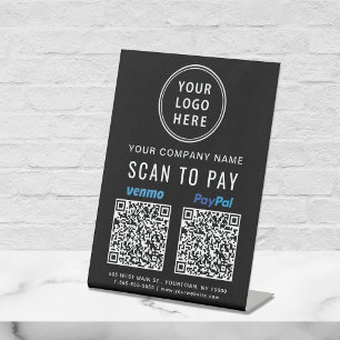 Paypal Venmo QRコードブラックに支払うロゴスキャン 台座サイン
