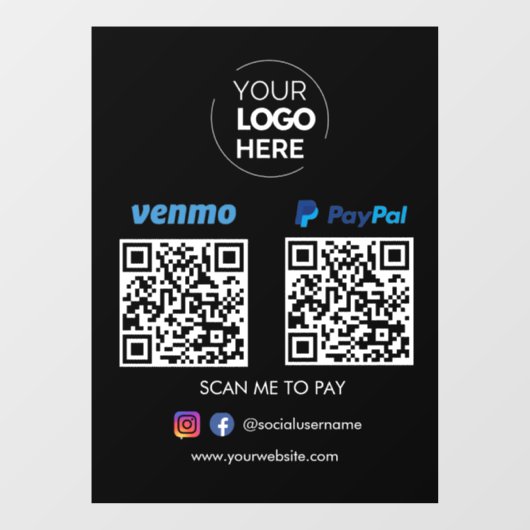 Paypal Venmo QRコード支払 |スキャンして黒に支払う ウィンドウサイン (シート)