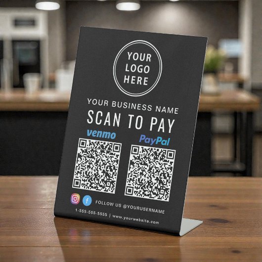 Paypal Venmo QRコード スキャンで支払う ロゴ ブラック 台座サイン