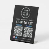 Paypal Venmo QRコード スキャンで支払う ロゴ ブラック 台座サイン (正面)