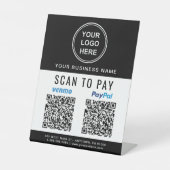 PayPal Venmo QRコード ロゴ 黒白 スキャン支払い 台座サイン (正面)
