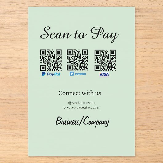PayPal Venmo VISAカード QRソーシャルメディアでスキャンして支払う アクリル招待状 (正面)