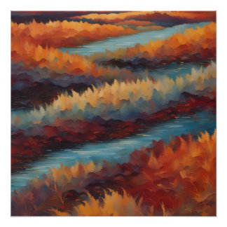 Paysage impressionniste aux couleurs d'automne ポスター