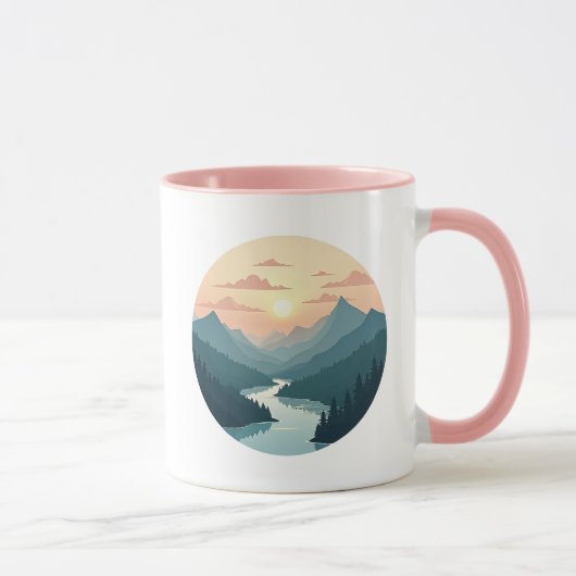 Paysage montagneux aux aurores. マグカップ (右)
