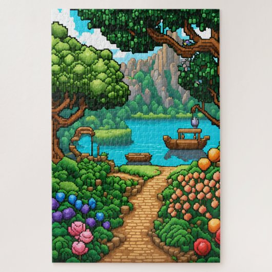 Paysage pour l'aventure en pixel art ジグソーパズル (縦)