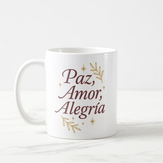 Paz, Amor, Alegría ✨ | Elegant Christmas Design コーヒーマグカップ (左)