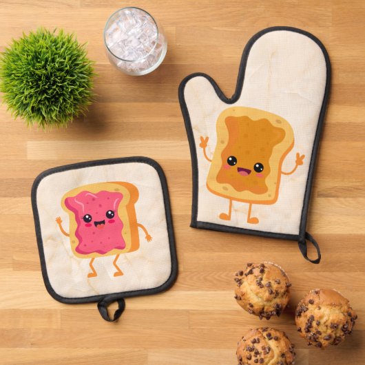 PB&J最高ののツ来のペア 鍋つかみ&鍋敷きセット (トップダウン)