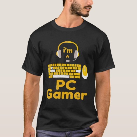 PCゲーマーコンピュータゲームキーボードマウスビデオ Tシャツ (正面)