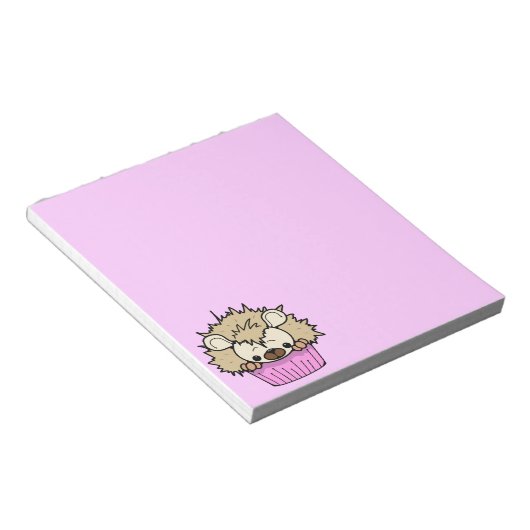 PCHかわいい漫画パステルピンクのハリネズミのカップケーキハップ ノートパッド (アングル)