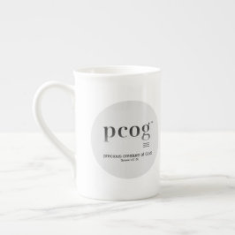PCOG頭字語; 円形フルメッセージ; 黒白カラー; ボーンチャイナマグカップ