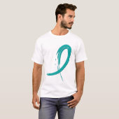 PCOSのティール（緑がかった色）のリボンA4 Tシャツ (正面フル)