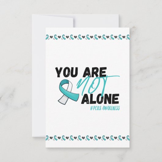 PCOSティール（緑がかった色）リボン認識度 サンキューカード (正面)