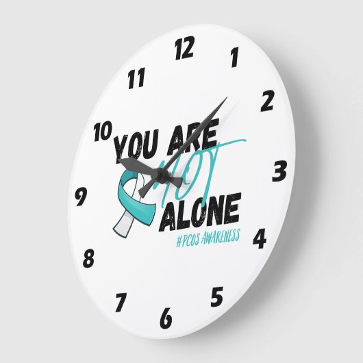 PCOSティール(緑がかった色)リボン認識度 ラージ壁時計 (傾斜)