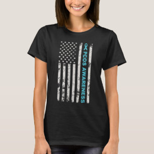 Pcos認識度月ティール(緑がかった色)リボンアメリカンフラッグメンズ Tシャツ
