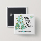 PCOS認識度I衣服ティール（緑がかった色）リボン用キュア 缶バッジ (正面&裏面)