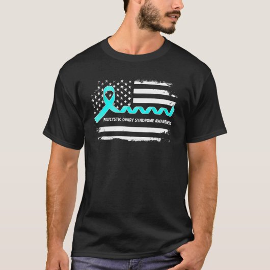 PCOS Awareness American Flag   Teal Ribbon Tシャツ (正面)