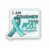 PCOS PCOS認識度ティール（緑がかった色）リボンより強い シール (正面)