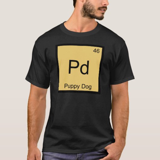 Pd - 子犬の化学元素記号 楽しいTシャツ Tシャツ (正面)
