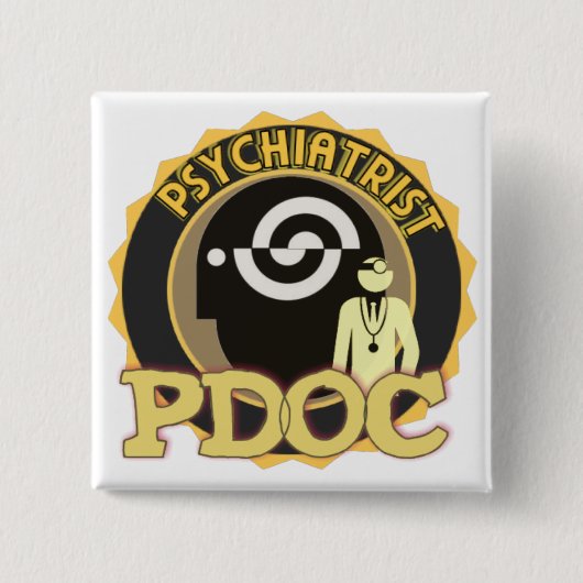 PDOCロゴ精神科医 缶バッジ (正面)
