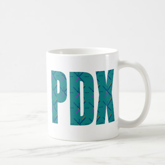 PDXポートランド空港カーペットの文字 コーヒーマグカップ (右)