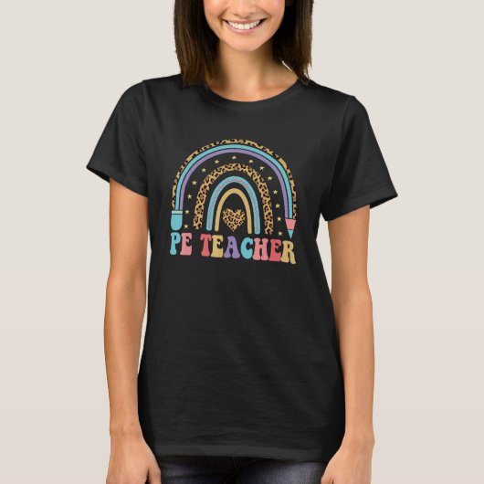 PE Teacher leopard Rainbow Physical Education Teac Tシャツ (正面)