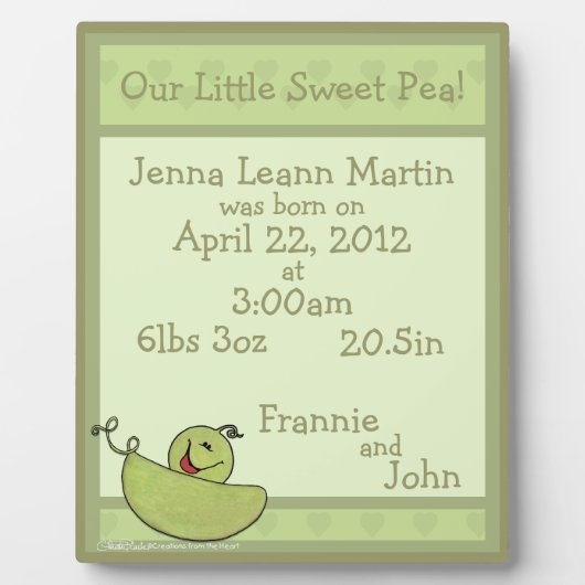 Pea Podベビー誕生情報 フォトプラーク (正面)