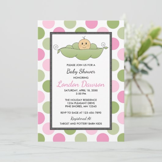 Pea Pod Girlベビーシャワー招待状„u160薄い肌 招待状 (スタンド正面)