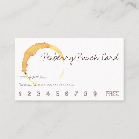 Peaberryのコーヒー飲み物のパンチカード ロイヤリティカード (正面)
