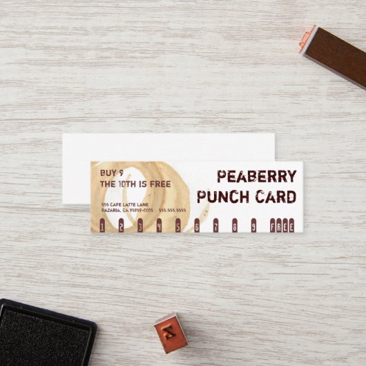Peaberryの汚れのコーヒー飲み物のパンチカード ロイヤリティカード (正面/裏面インサイチュ)