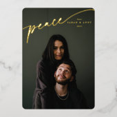'Peace'エレガントタイポグラフィのスクリプト 箔シーズンカード (正面)