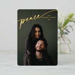 'Peace'エレガントタイポグラフィのスクリプト 箔シーズンカード