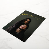 'Peace'エレガントタイポグラフィのスクリプト 箔シーズンカード (回転した状態)