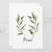 PEACEオリーブの葉クリスマスホリデーのグリーティングカード サンキューカード (正面/裏面)