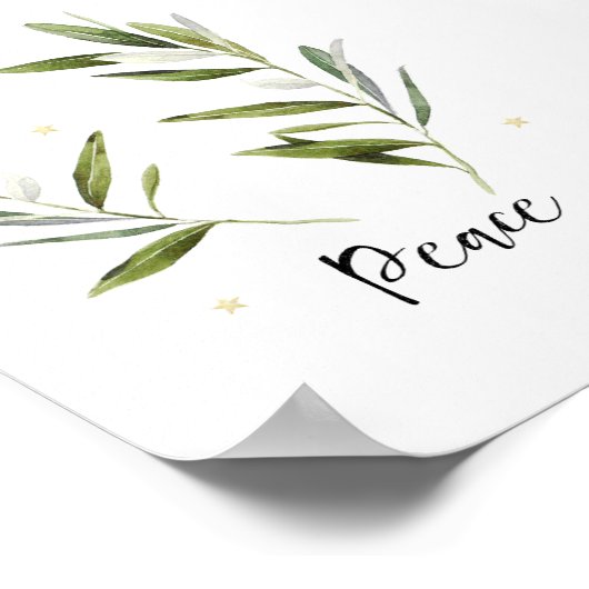 PEACEオリーブの葉クリスマスホリデーの水色 ポスター (角)