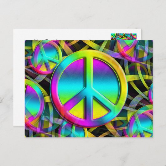 PEACEカラフルのシームレスなパターンとアイディア ポストカード (正面/裏面)
